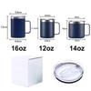Custom Print Logo Vacuum Insulated 12oz Coffee Mug Cups with Handle Colorful Double Wall 14oz Sliding Lid Tumbler