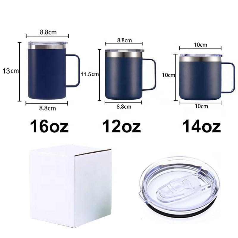 Custom Print Logo Vacuum Insulated 12oz Coffee Mug Cups with Handle Colorful Double Wall 14oz Sliding Lid Tumbler
