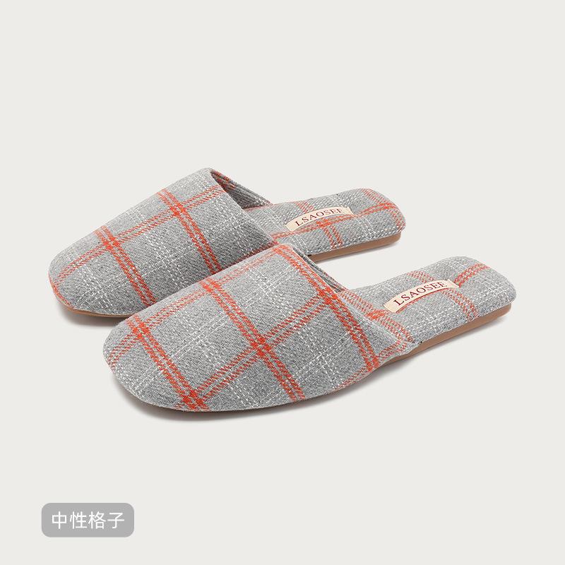 Fashion Concise Comfortable Gingham Design Brand Couple Slippers Fashion Non-slip Flat Home Slippers High Quality Soft Cotton Slippers