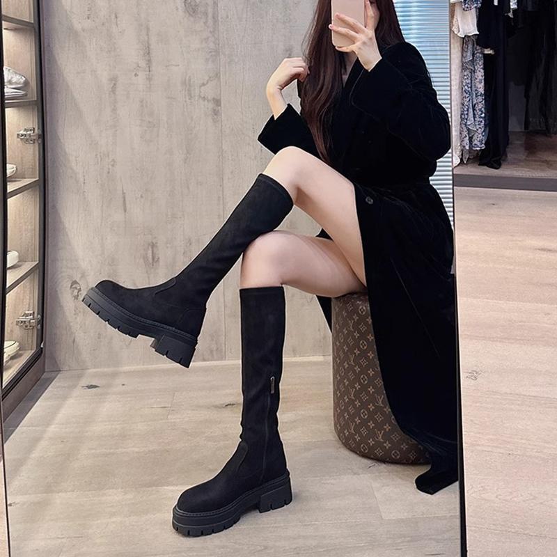 But Knee Suede Boots Children Thick-soled Autumn and Winter New Thin Elastic Long Tube Flat Bottom