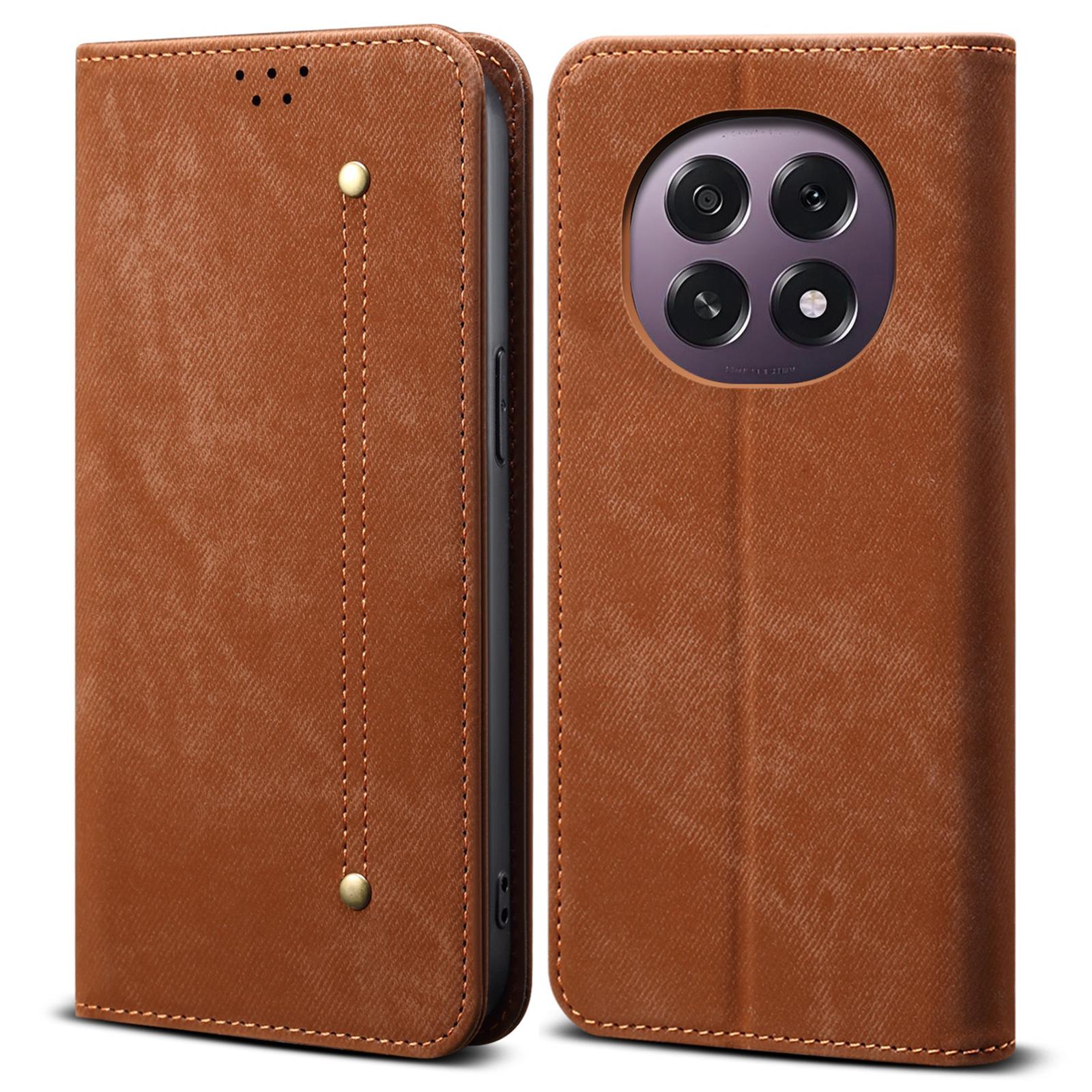 

For Oppo A5 5G/F29 5G Case Jeans Cloth Texture Anti-Scratch Leather Stand Phone Cover Coffee