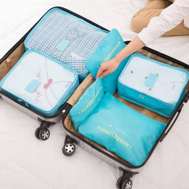 6PCS Travel Storage Bag Set for Clothes Tidy Organizer Wardrobe Suitcase Pouch Travel Organizer Bag Case Shoes Packing Cube Bag
