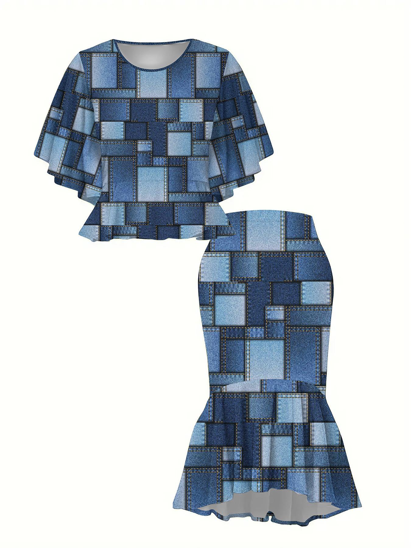 

Классический тотемный женский принт, напечатанный на 3D-принтере, Модный большого размера, Элегантный, Универсальный для всех сезонов. Футболка, Юбка и Комплект, Модный Стиль 6XL синий