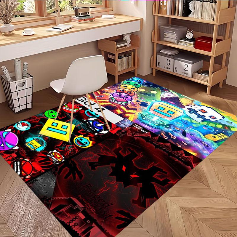 Geometry Dash Print Rug, Washable Floor Carpet, For Entryway Dorm Laundry Room Office Study, Home Decor Birthday Christmas Gift