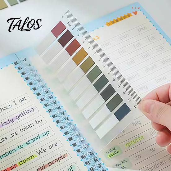 Morandi Color Page Markers Index Sticker Tabs with Built-in Scale Ruler, Transparent Thin Self Adhesive PET Markers, Compact Writable Book Labels for