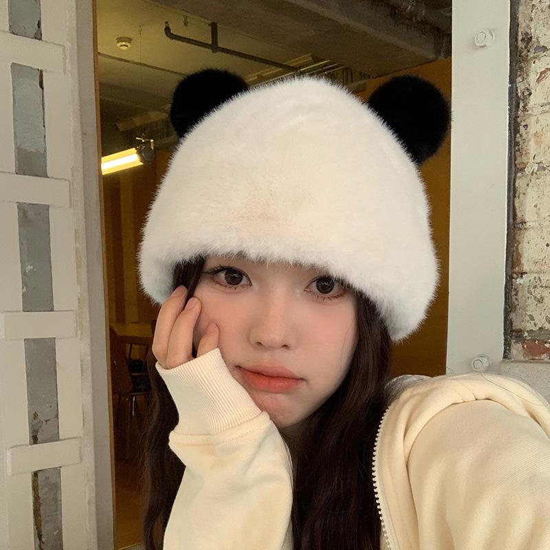 

Cute Bear Hat for Women in Autumn and Winter Fur One Piece Ear Protection Plush Hat Warm Fisherman Hat Basin Hat Slimming M（54-58cm）