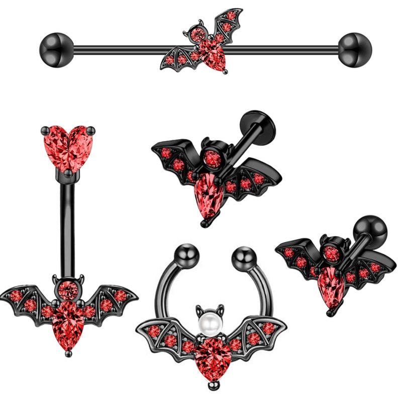 

Длинные серьги-стержни в виде летучей мыши, циркониевые серьги-штанги для пупка, серьги-гвоздики для губ, набор из 5 предметов для пирсинга