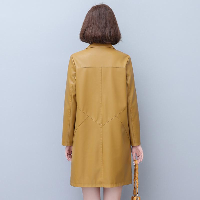 Herbst und Winter Neue große Lederkleidung Damen Koreanische Ausgabe Polokragen Mittellange Lederjacke Damen Slim Fit Lederaußenhülle Trend