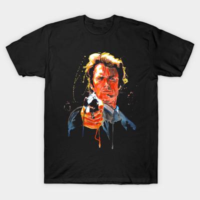 Unisex Zwart Bedrukt T-shirt Super Groot T-shirt Dirty-harry-feeling-lucky Geen-Snij Transferpapier Print Katoenen T-shirt Unisex