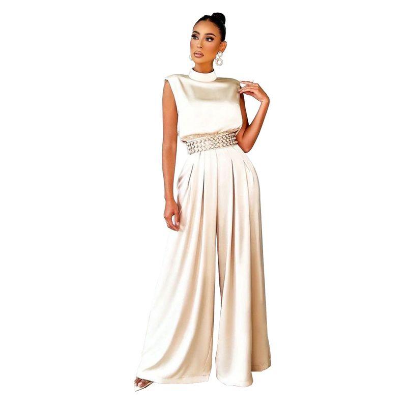 Women Sleeveless Casual Jumpsuit Fashion Female Fashionable Wide Leg Pants Fitted Waist Jumpsuit