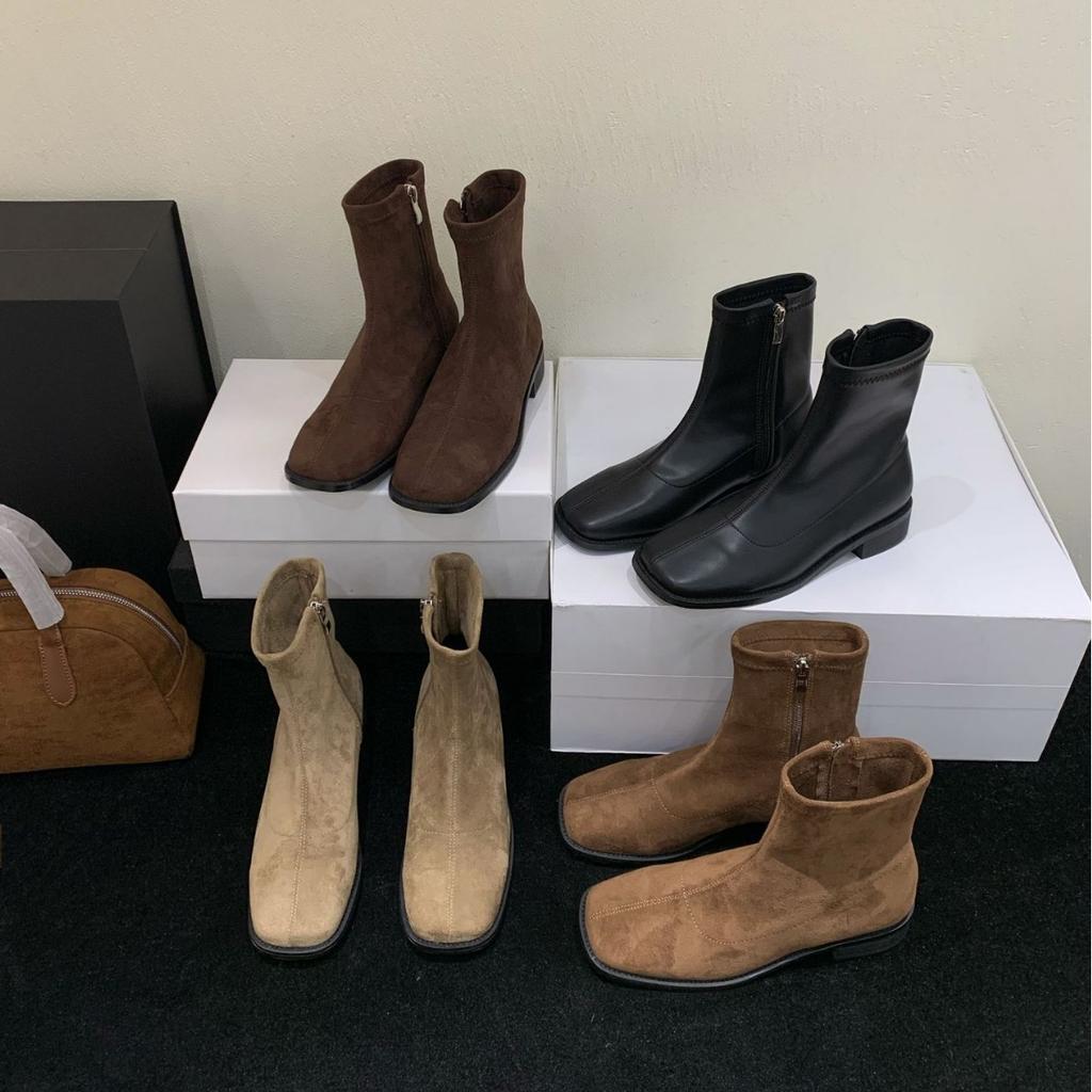 Coarse heel French British style retro square head Martin short boots women's boots autumn 2025 new