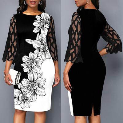 Spring Explosion Flower Print Lace Seven-quarter Sleeve Dress Women