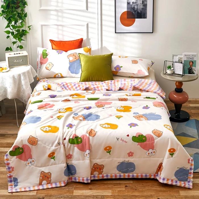 Cute Cotton Summer Quilt Floral Cartoon Double Side Air-conditioning Cool Comforter Breathable Blanket Kids Adult Thin Bed Cover