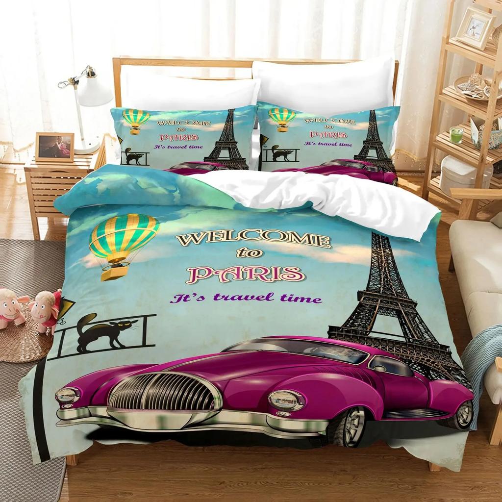 Cars Duvet Cover Traditional Old Car Race Nostalgic American Car Bedding Set Classic Cars Polyester Quilt Cover for Boys Teens