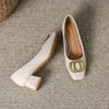 Scarpe in Pelle con Tacco Chunky e Punta Quadrata - Versatile Tacco Medio per Lavoro e Moda