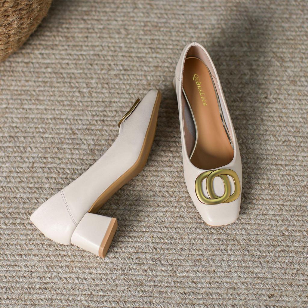 Scarpe in Pelle con Tacco Chunky e Punta Quadrata - Versatile Tacco Medio per Lavoro e Moda