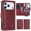 3-in-1 Luxury Leather Wallet Detachable Flip Cover For iPhone 16 15 14 13 12 17 ProMax Plus 17Air 16e Magsafe Credit Card Wallet