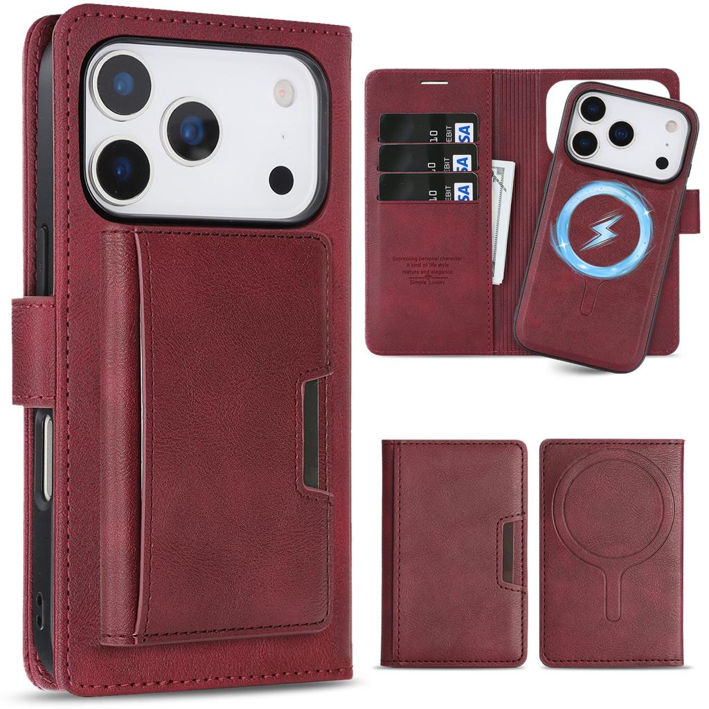 3-in-1 Luxury Leather Wallet Detachable Flip Cover For iPhone 16 15 14 13 12 17 ProMax Plus 17Air 16e Magsafe Credit Card Wallet