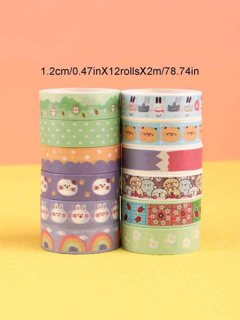 6/12pcs Cute Animal Washi Tape Cartoon Pattern Scrapbooking Supplies Stationary Perfect Gift For Artists & Crafters Washi Tape