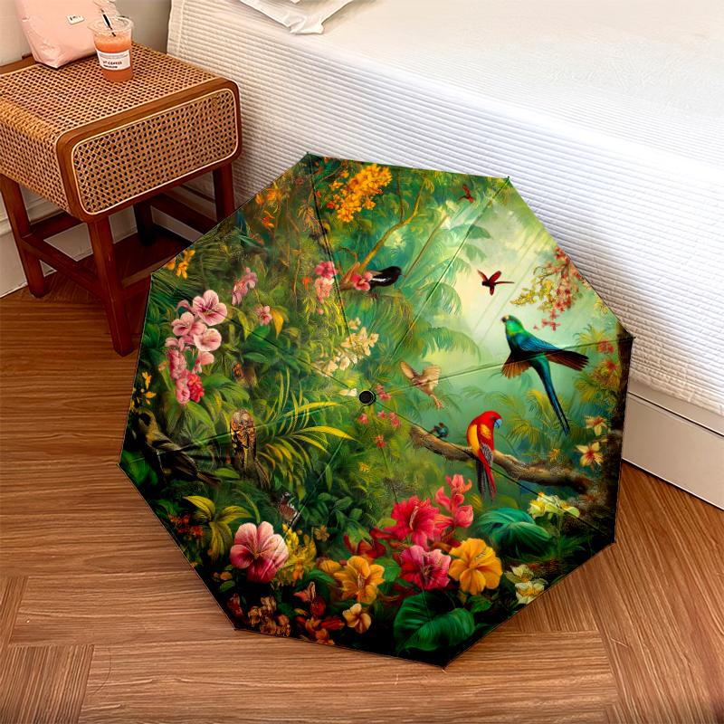 1 PC Automatic Folding Umbrella - Macaw Pattern, Portable & Foldable Design with 8 Ribs, Christmas Birthday Gifts