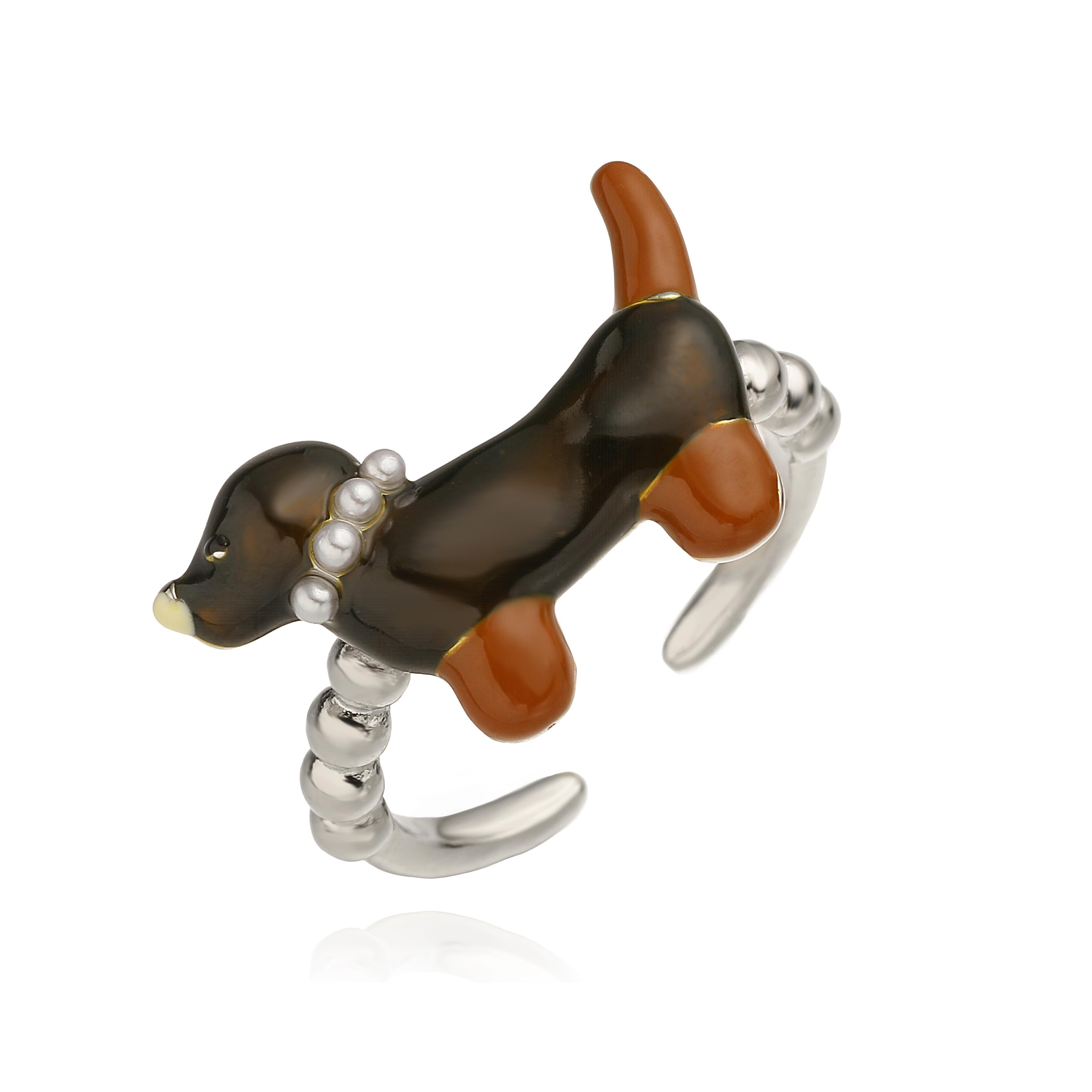 HECHENG, Cute Retro Brown Sausage Puppy Pearl Chain Puppy Adjustable Open Loop Pet Enthusiast Essential Zircon Gift 1 Pc resizable