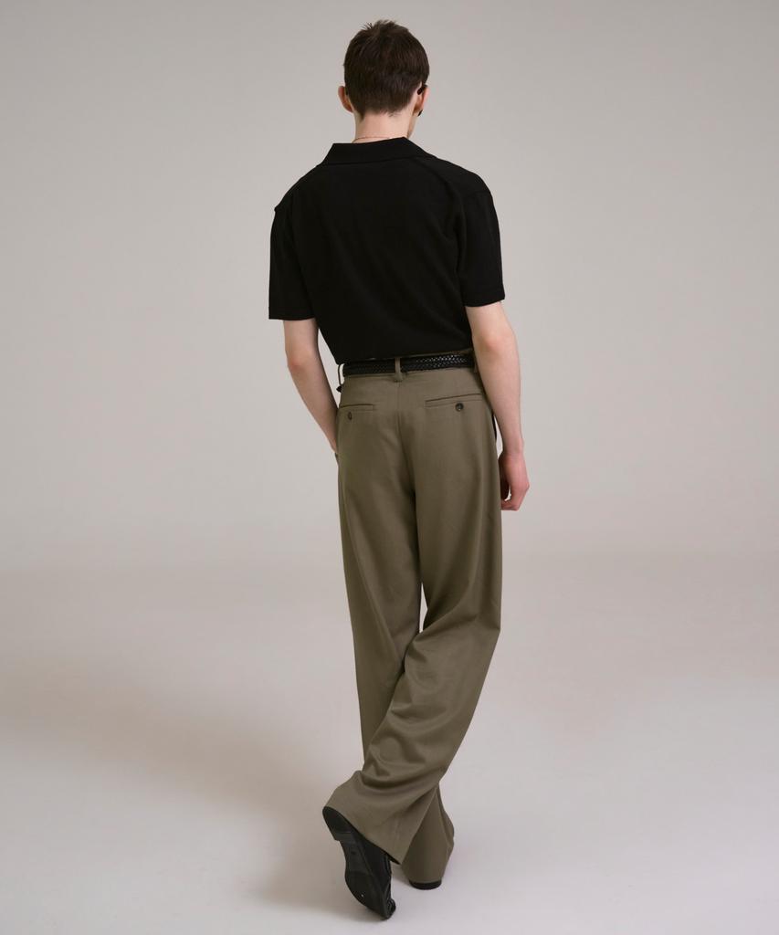 Sin And Lee Nocturnal Wide Pleated Wool Slacks Khaki