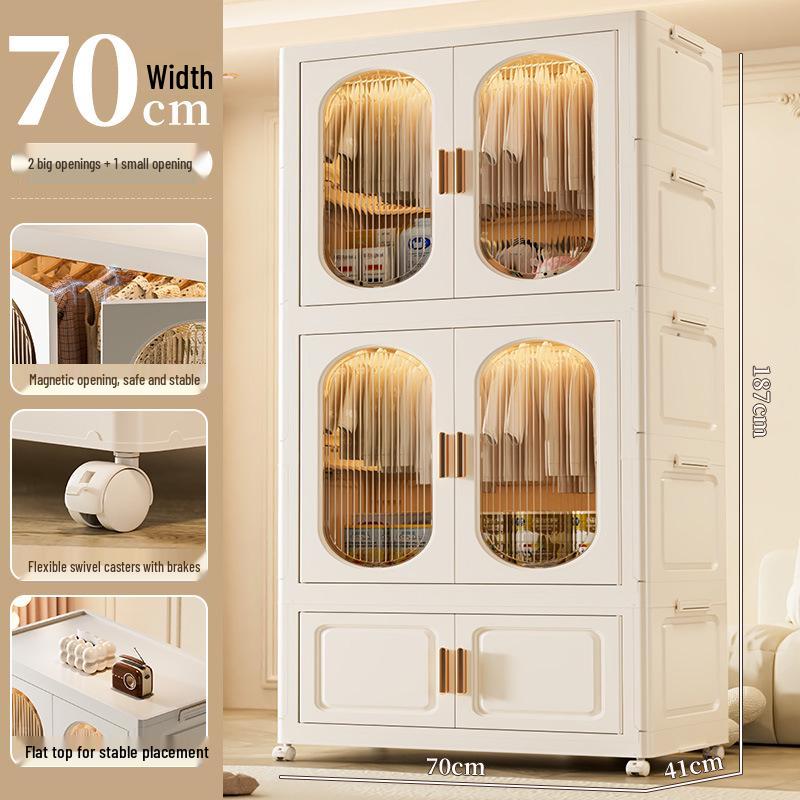 Children's Toy Storage Cabinet: Movable Multi-layer Thickened Wardrobe with Folding Shelves for Home and Bedroom