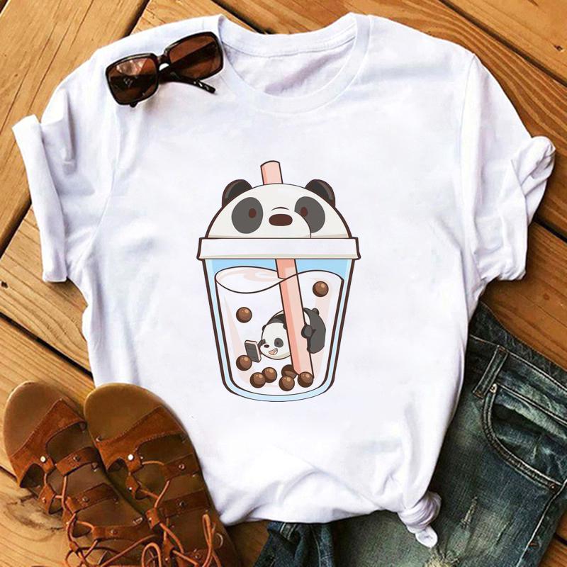 

Maycaur Cute T Shirts Women Streetwear Panda Graphic Tees Fashion Milk Tea Printed Women Tops Funny Vintage Casual Female Tshirt S