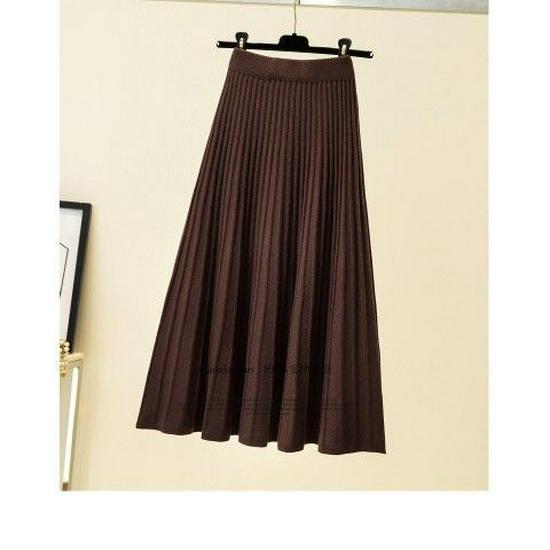 Women's High Waist Wool Knit A-Line Pleated Midi Skirt - Autumn/Winter Slimming Umbrella Hem