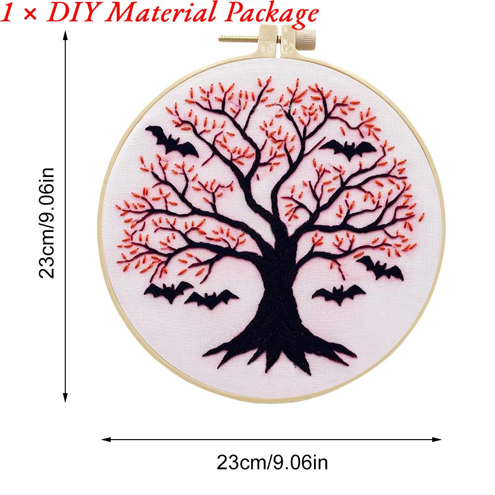 Halloween Embroidery Starter Kit Ghost & Gothic Stamped Cross Stitch Kits with Pattern & Embroidery Hoops for Adults & Beginners