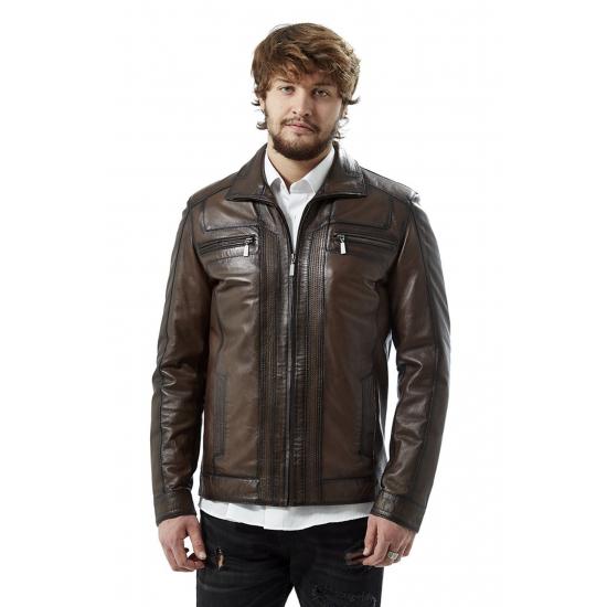 

Мужские куртки Мужская коричневая кожаная куртка для военных действий Regular Fit