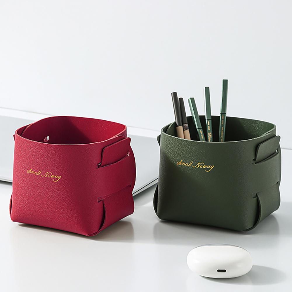 Nordic Makeup Leather Storage Pen Holder, Foldable Desktop Miscellaneous Items, Air Conditioning Remote Control Storage Bucket