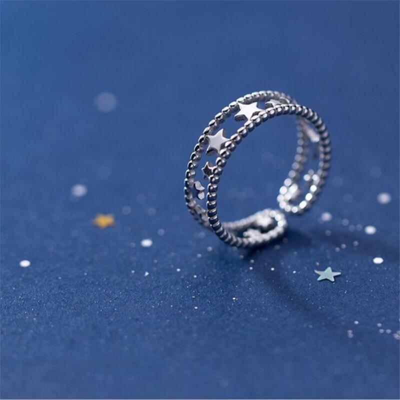 New Arrival Exquisite Craftsmanship Double Layer Star Hollow Sterling Silver Tone Jewelry Temperament Sweet Personality Opening Rings Tyb12Fashion