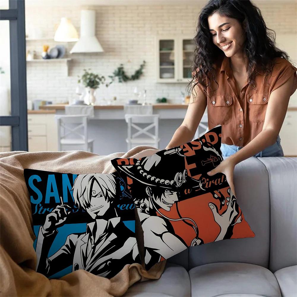Anime One Pieces L-Luffy Pillow Covers Cartoon Sofa Decorative Home Double-Sided Printing Short Plush Cute Cushion Cover