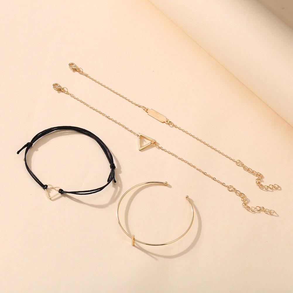 4 Pcs/set Women's  Bracelet Heart-shaped Geometric Retro Simple Style Alloy Bracelet