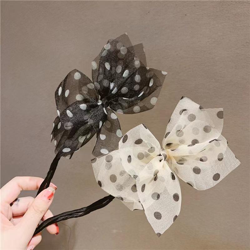 Elegant Polka Dot Bow Lazy Curler Bow Braided Hair Accessory Retro Women's Flower DIY Hairdressing Tool
