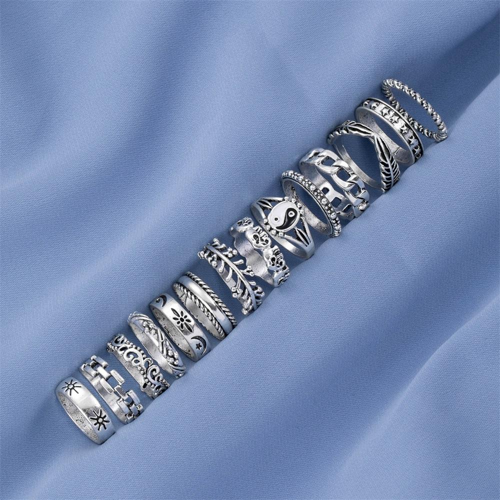 Elegant and Versatile Fashion Retro Tai Chi Ring 14-piece Hollow Engraved Ring Heart-shaped Simple Ring Popular Female Jewelry