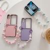Applicable oppofindN2flip Folding Mobile Phone Case Beads Portable Hanging Chain Leather Pattern Japanese and Korean Hard Case Protective Case