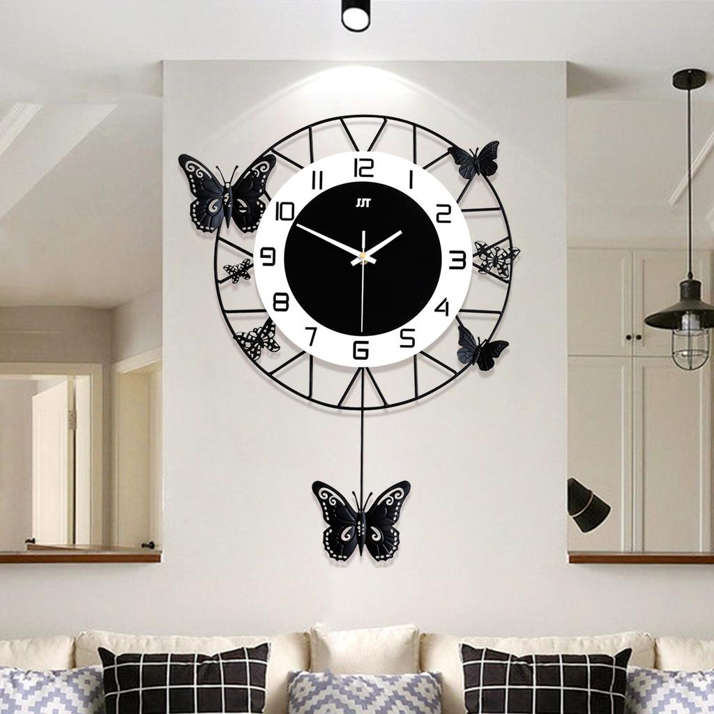 Butterfly Shaped Wall Clock, 20x13 Inches Modern Silent Non-Ticking & Easy-to-Read Metal Wall Decor for Living Room Office Decor