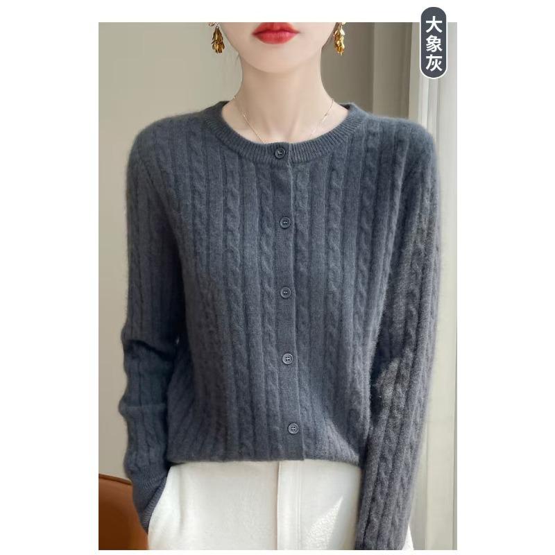 Women S Crew Neck Long Sleeve Knit Cardigan Sweater Solid Color Casual Outerwear