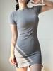 Amerikanischer Stil Schlankes Rundhals-Kurzarm-Bodycon-Kleid - Damen Stretch, Sexy, Reine Begierde Kurzer Rock