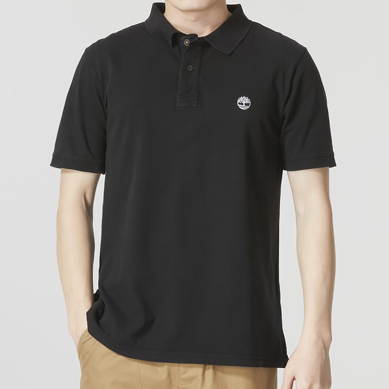 Timberland Solid Color Button Short Sleeve Polo Shirt Men tops Black A6R29001
