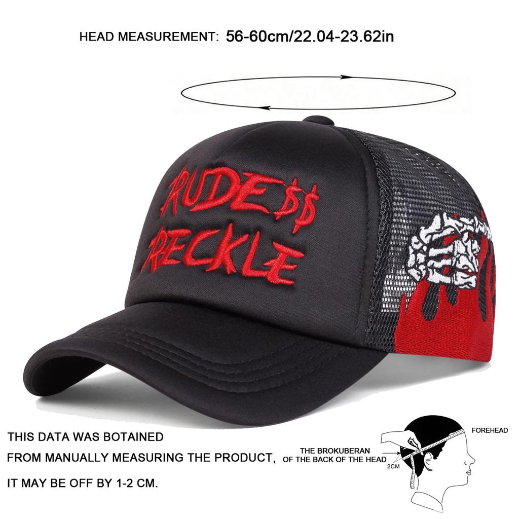 Unisex RUDE RECKLE Letter Embroidery Baseball Net Caps Outdoor Adjustable Spring and Summer Casual Sunscreen Hat