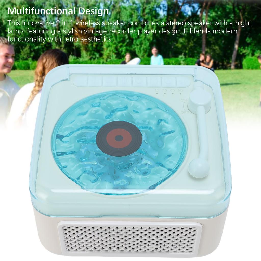 Kabelloser Bluetooth-Lautsprecher Kleiner Plattenspieler Nachtlicht USB-wiederaufladbar Schreibtisch Wellenlautsprecher für Schlafzimmer Party Weiß