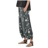 Women Casual Loose Floral Print Cotton Linen Elastic Waist Pocket Wide Leg Pants