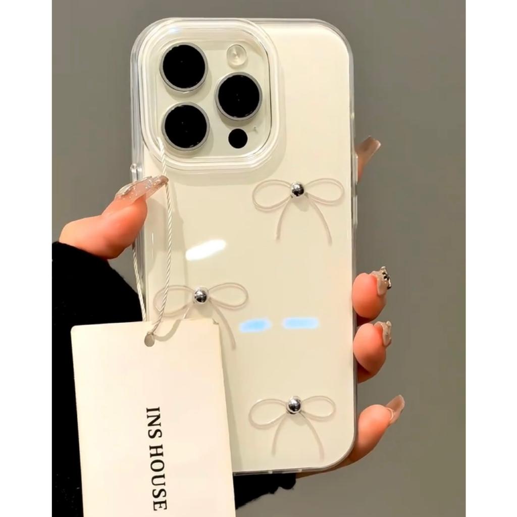 INS Bow for Apple 17/16promax Mobile Phone Case for IPhone14pro Cute Cartoon 13 Pearls
