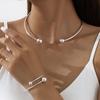Chic Adjustable Geometric Metal Arm Ring Necklace Set with Smooth Surface Design