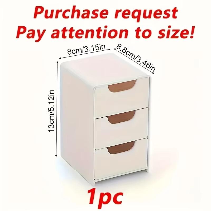 

1pc Mini 3 Drawer Desktop Storage Box Plastic Desk Organizer With Wooden Handle For Office Stationery Makeup Jewelry