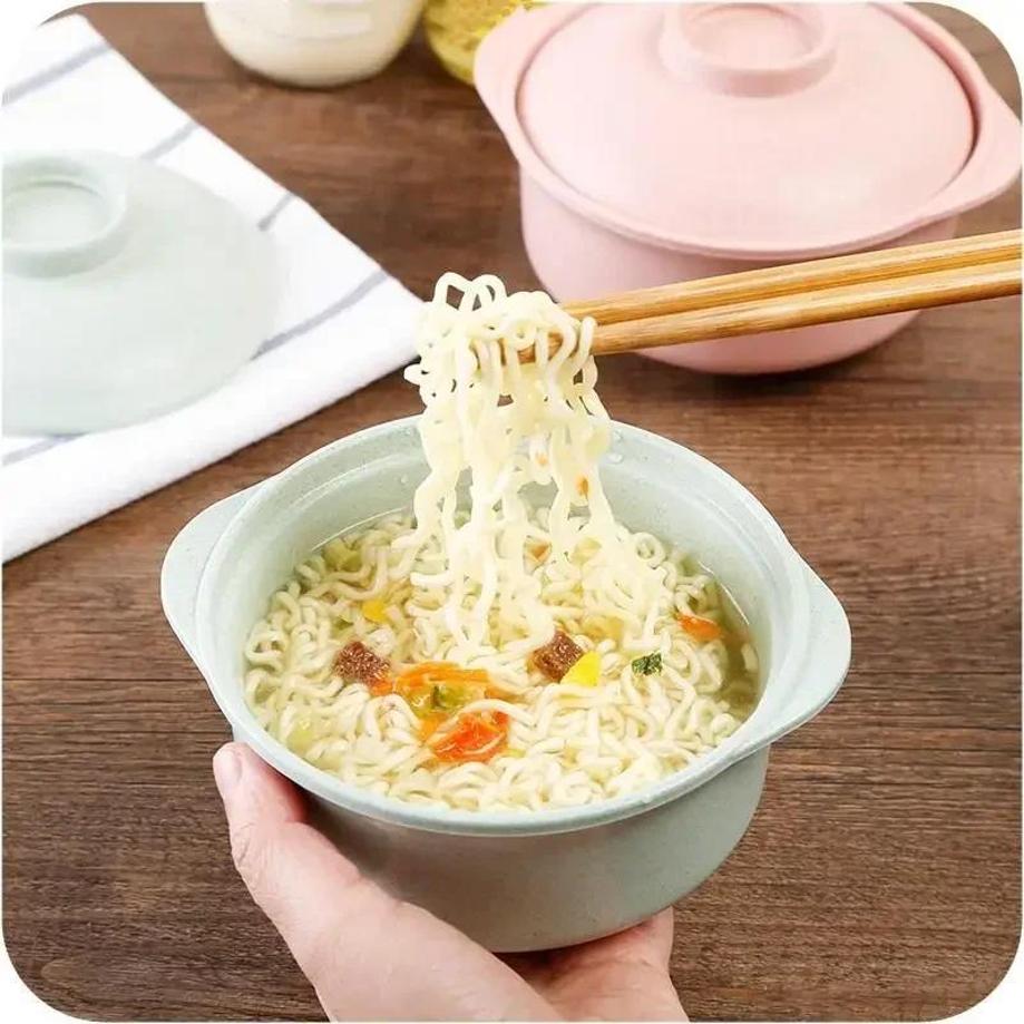 Kitchen Household Tableware Solid Color Lunch Tray Dishes Soup Bowl Lid Dinnerware Pure Natural Wheat Straw Bowls Tools
