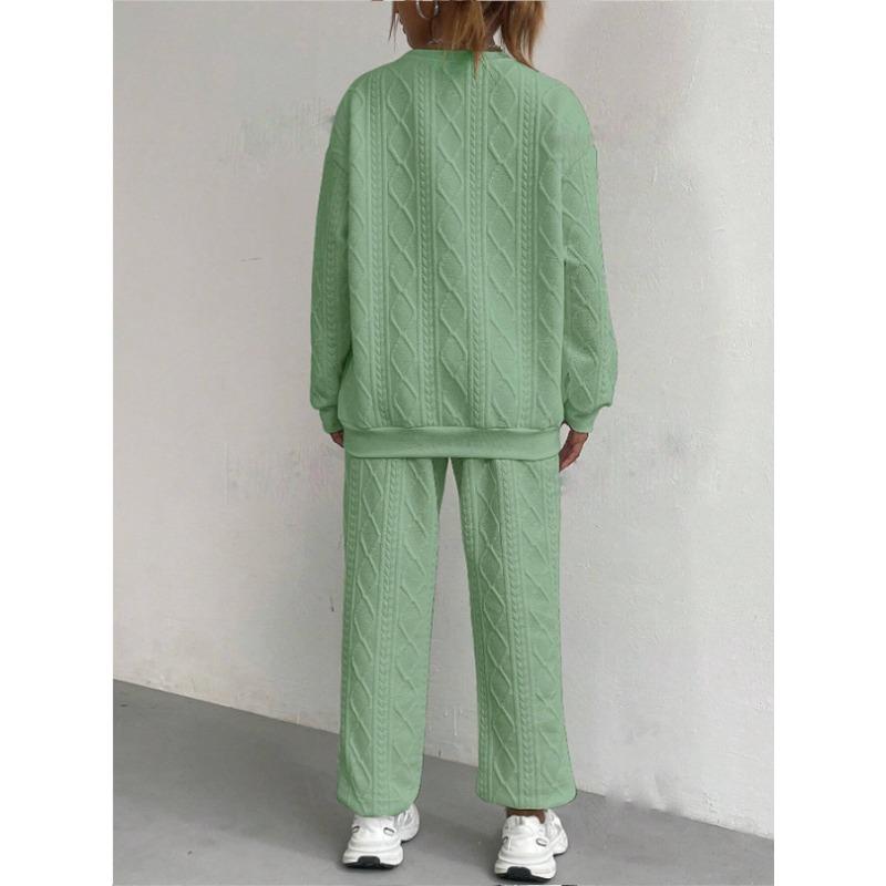 JKASHDK Women's Fashion Casual Spring Autumn Solid Color Print Long Sleeve O-Neck Trousers Pants Suits